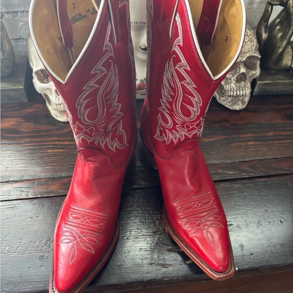 Nocona Red Leather Western Cowboy Boots Women’s 10 B Snip Toe USA Made LD2736